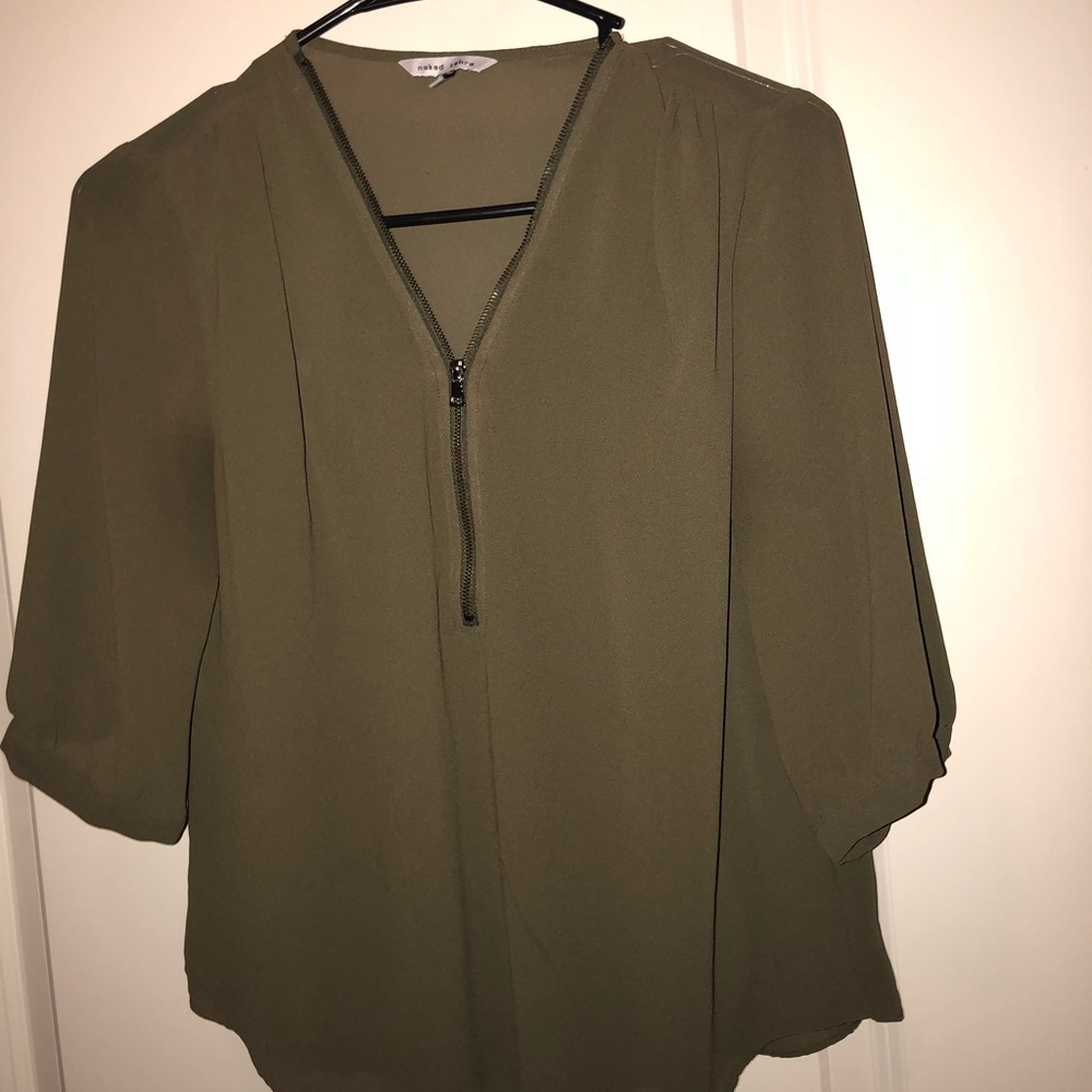 Olive green Naked Zebra Top 3/4 length